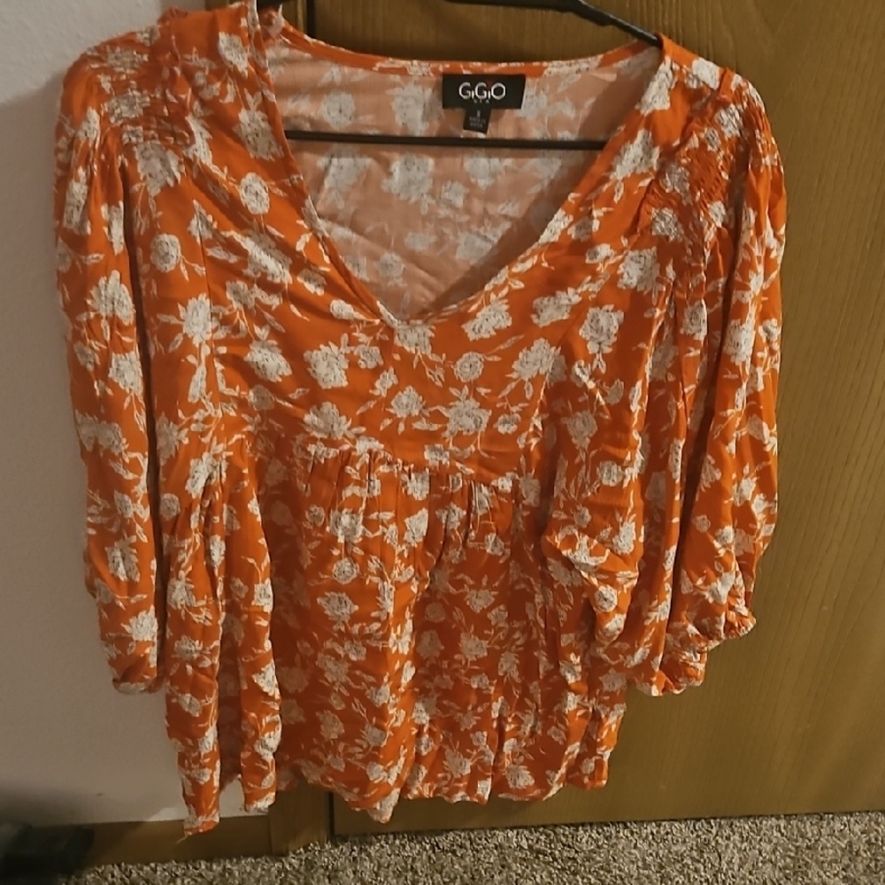 G.GO Women's Orange Floral Blouse